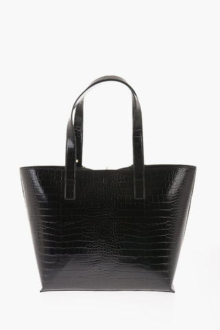 JEANS COUTURE Crocodile Effect Faux Leather Tote Bag with Matched Pouch