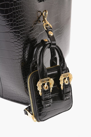 JEANS COUTURE Crocodile Effect Faux Leather Tote Bag with Matched Pouch