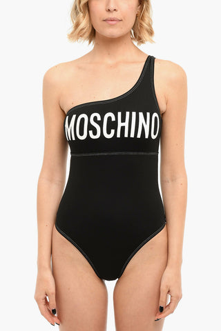 One-Shoulder One-Piece Swimsuit With logo Print