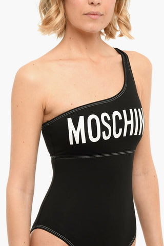 One-Shoulder One-Piece Swimsuit With logo Print