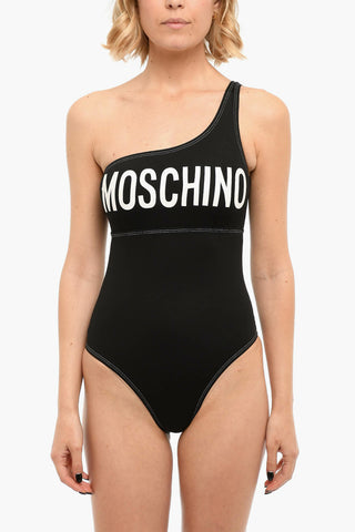 One-Shoulder One-Piece Swimsuit With logo Print