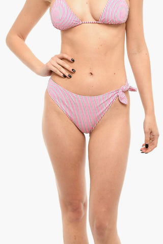SWIM Striped Bikini Briefs with Logo