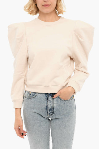 Brushed Cotton Crewneck Sweatshirt With Statement Shoulders