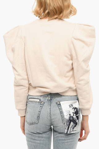 Brushed Cotton Crewneck Sweatshirt With Statement Shoulders