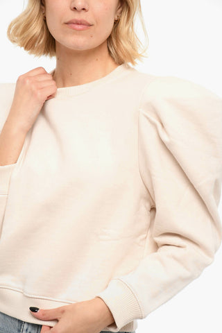 Brushed Cotton Crewneck Sweatshirt With Statement Shoulders