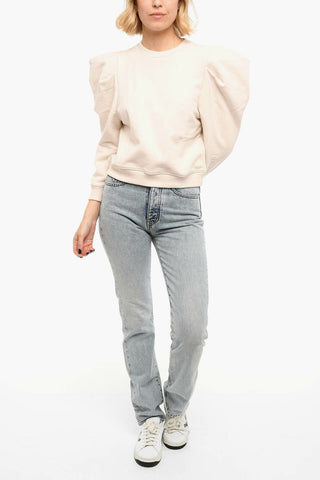 Brushed Cotton Crewneck Sweatshirt With Statement Shoulders