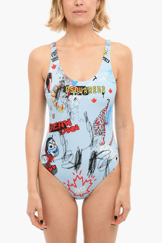 Costume Intero con Logo Grafico e Scollo sulla Schiena