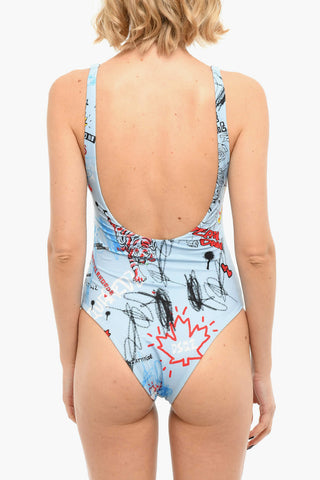 Costume Intero con Logo Grafico e Scollo sulla Schiena