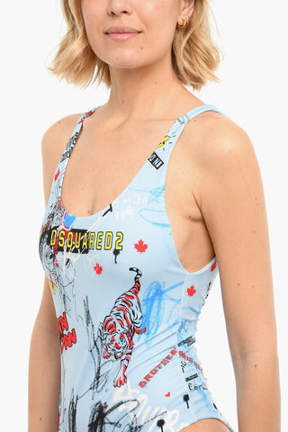 Costume Intero con Logo Grafico e Scollo sulla Schiena