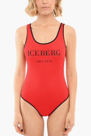 Logo-printed One-piece Swimsuit with Neckline on the Back