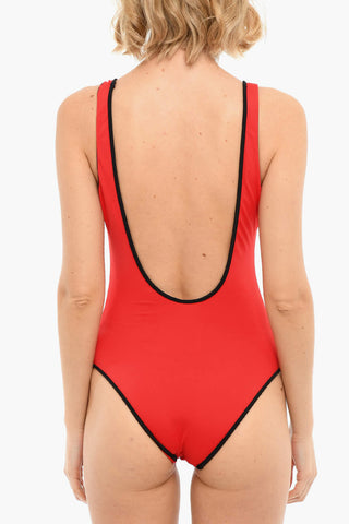 Logo-printed One-piece Swimsuit with Neckline on the Back