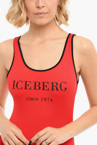 Logo-printed One-piece Swimsuit with Neckline on the Back