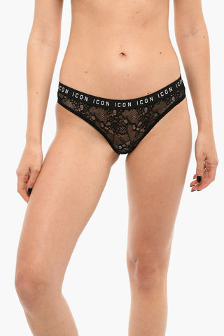 UNDERWEAR Lace Briefs with Logoed Waistband
