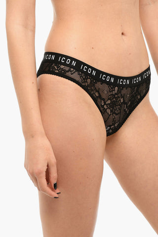 UNDERWEAR Lace Briefs with Logoed Waistband