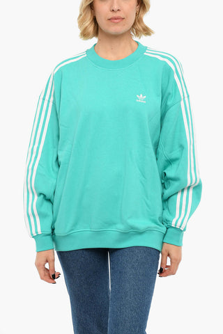 Brushed Cotton Crewneck Sweatshirt With Constrasting Bands And Embroidered logo