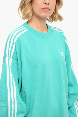 Brushed Cotton Crewneck Sweatshirt With Constrasting Bands And Embroidered logo