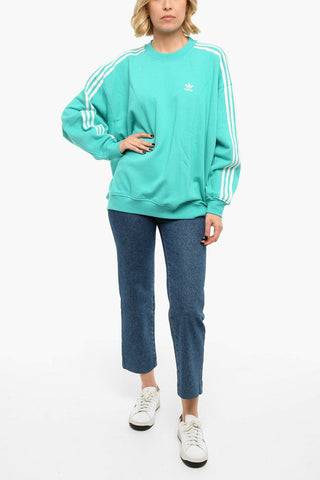 Brushed Cotton Crewneck Sweatshirt With Constrasting Bands And Embroidered logo