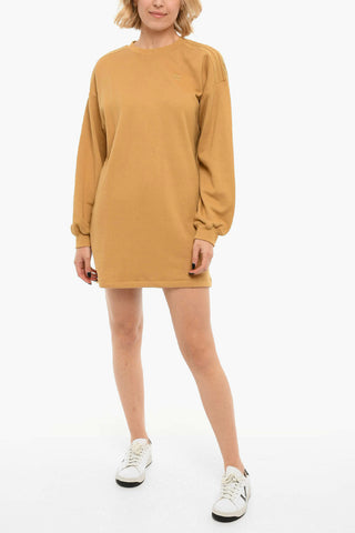 Embroidered Logo Crewneck Brushed Cotton Dress