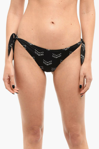 Slip Bikini Con Stampa logo Allover E Laccetti Laterali
