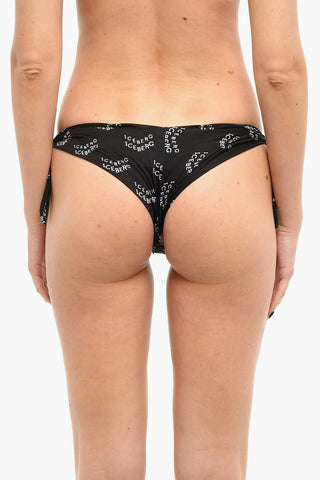 Slip Bikini Con Stampa logo Allover E Laccetti Laterali