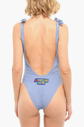SWIM Costume Intero a Righe con Patch Logo