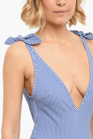 SWIM Costume Intero a Righe con Patch Logo