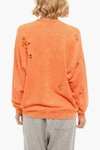 Distressed Printed Brushed Cotton Oversize Crewneck Sweatshirt