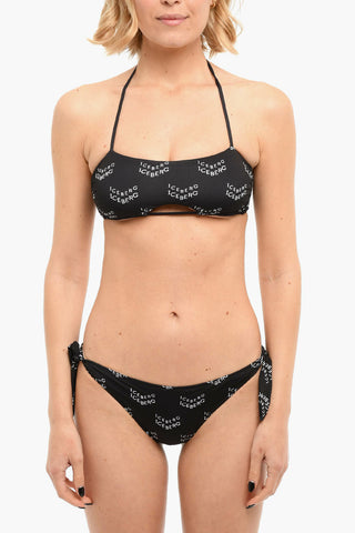 Band Bikini Top With Allover Logo Print