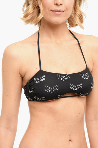 Band Bikini Top With Allover Logo Print