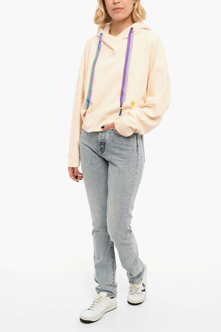 Felpa Con Cappuccio In Cotone Garzato Con Coulisse Statement