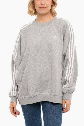Brushed Cotton Crewneck Sweatshirt With Constrasting Bands And Embroidered logo