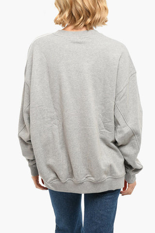 Brushed Cotton Crewneck Sweatshirt With Constrasting Bands And Embroidered logo