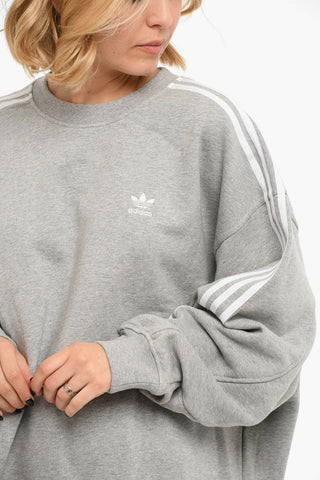 Brushed Cotton Crewneck Sweatshirt With Constrasting Bands And Embroidered logo
