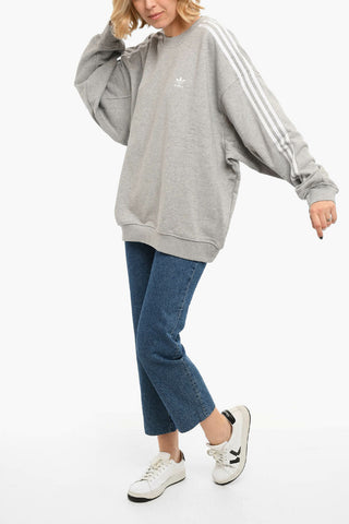 Brushed Cotton Crewneck Sweatshirt With Constrasting Bands And Embroidered logo
