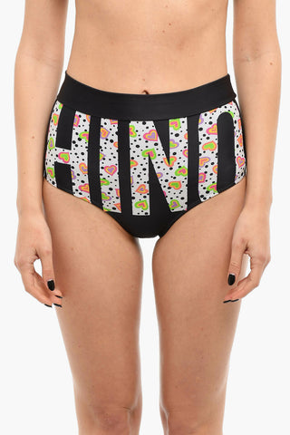 Slip Bikini a Vita Alta con Logo Lettering Grafico