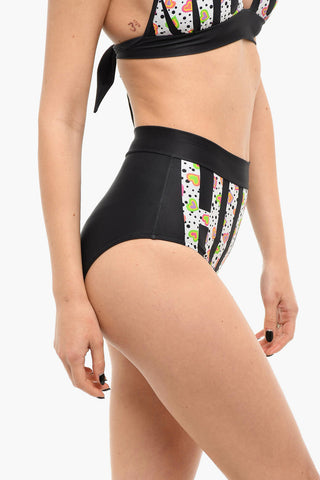 Slip Bikini a Vita Alta con Logo Lettering Grafico