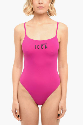 Solid-colored One-piece Swimsuit with Logo Print