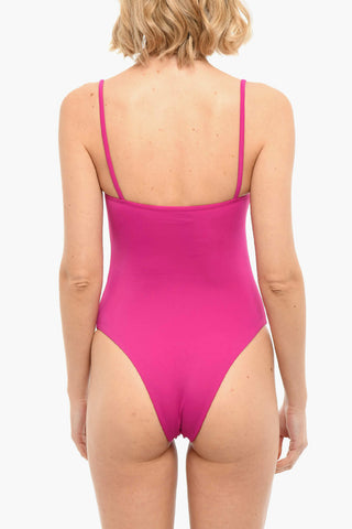 Solid-colored One-piece Swimsuit with Logo Print