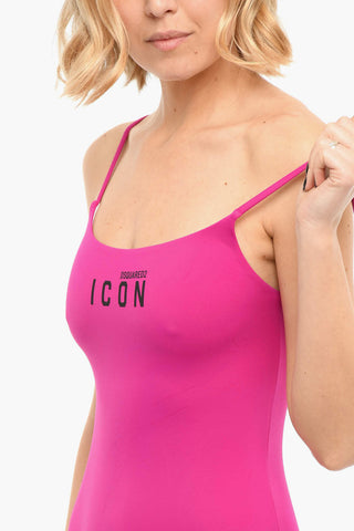 Solid-colored One-piece Swimsuit with Logo Print