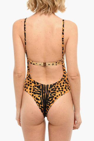 Costume Intero con Motivo Animalier e Scollo sulla Schiena