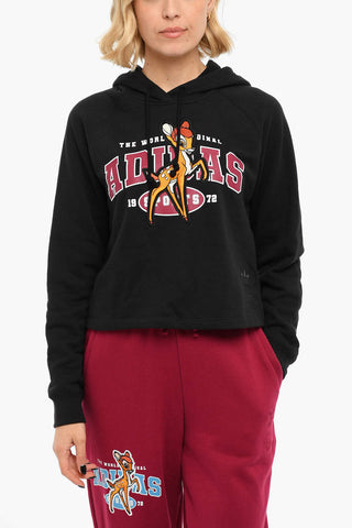 Brushed Cotton Embroidered BAMBI Cropped Hoodie