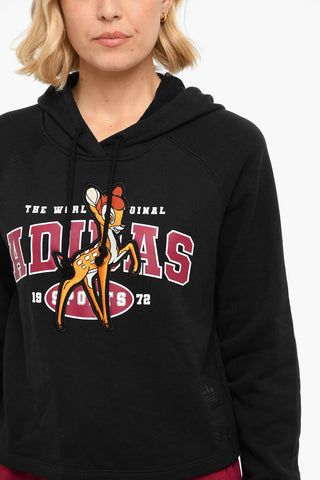 Brushed Cotton Embroidered BAMBI Cropped Hoodie