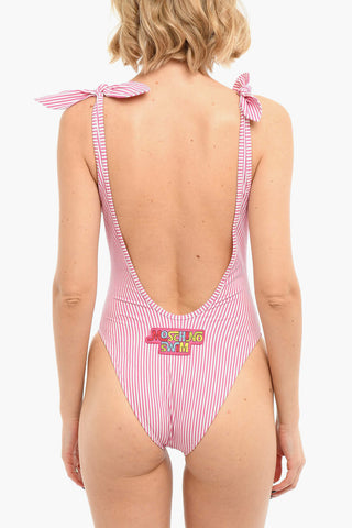 SWIM Striped One-piece Swimsuit with Logo Patch