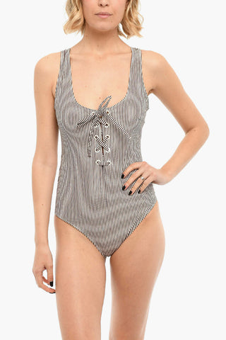 Striped One-piece Swimsuit with Self-tie Detailing