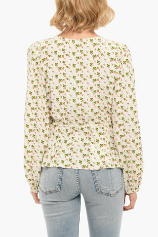 V Neck Printed CECILIA Blouse With Drawstrings