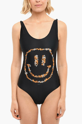 Costume Intero con Stampa Smile e Spalline Attorcigliate