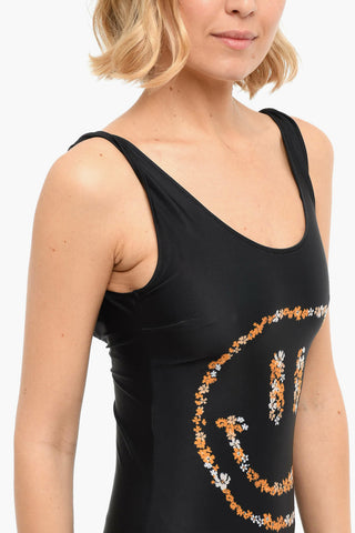 Costume Intero con Stampa Smile e Spalline Attorcigliate