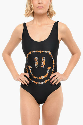 Costume Intero con Stampa Smile e Spalline Attorcigliate