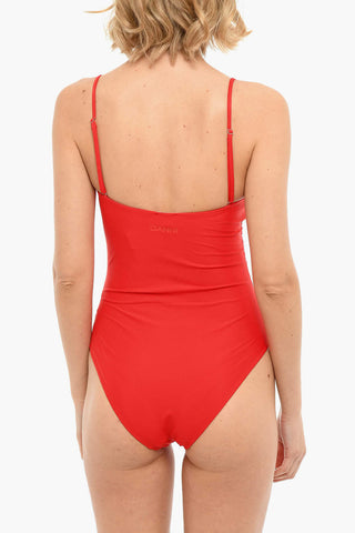 Solid-colored One-piece Swimsuit with Pleats
