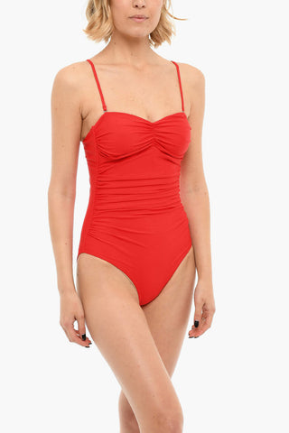 Solid-colored One-piece Swimsuit with Pleats